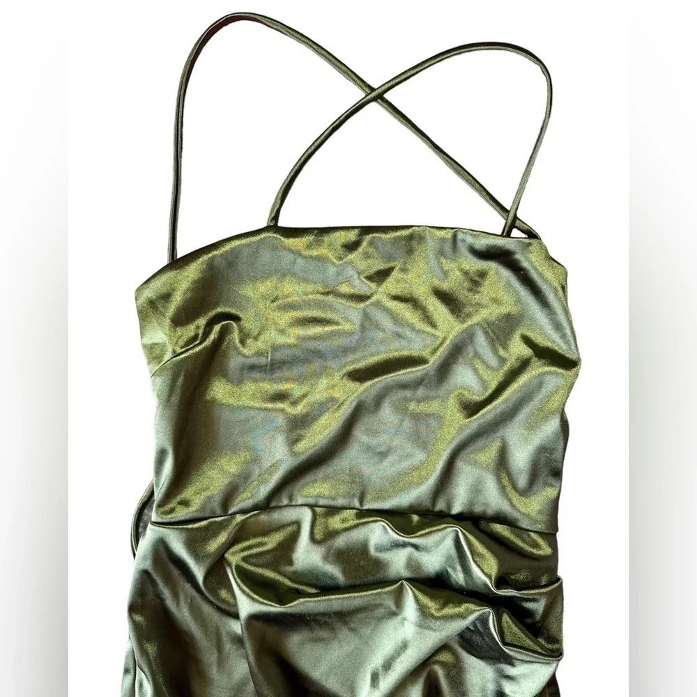 Forever 21 Olive Satin Bodycon Dress Size Small - Picture 3 of 5
